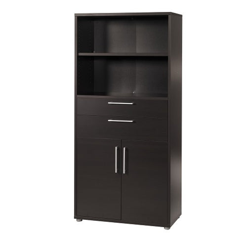 Prima Bookcase 2 Shelves with 2 Drawers and 2 Doors in Black woodgrain